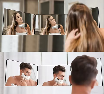 Adjustable LED Light 3-Way Trifold Mirror – Portable 360° Grooming & Styling Mirror