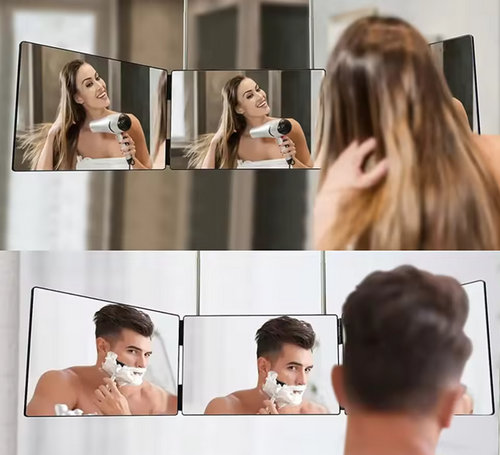 Adjustable LED Light 3-Way Trifold Mirror – Portable 360° Grooming & Styling Mirror